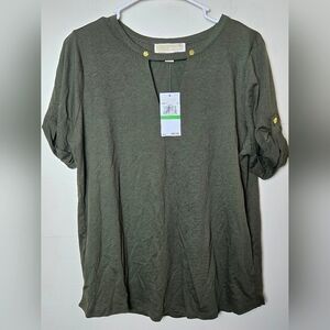 New With Tags Michael Kors Army Green Short Sleeve Shirt, Size Large